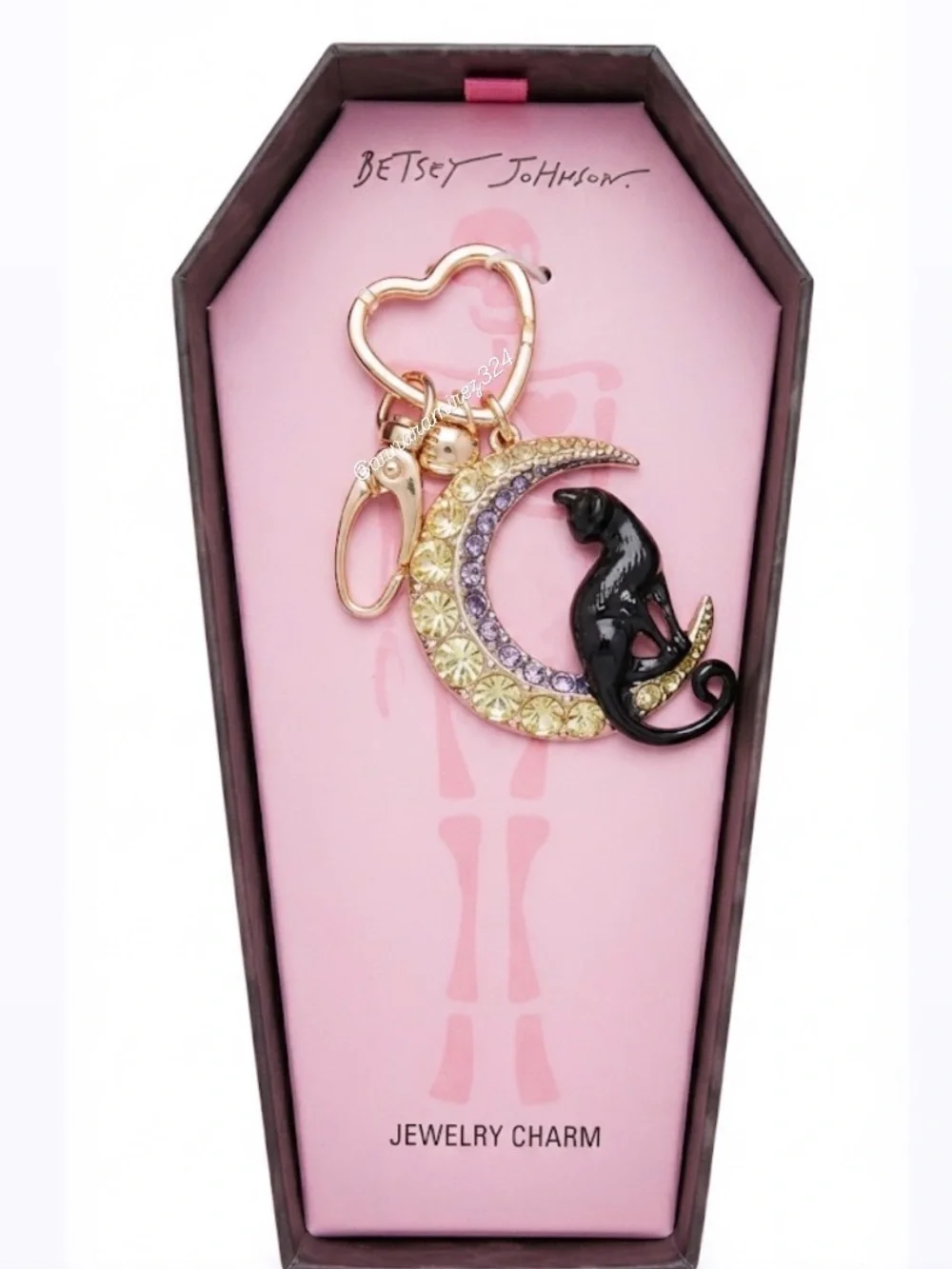 NWT ⚜️🐈‍⬛⚜️ Betsey Johnson Gold Tone Black Cat & Moon Keychain Bag Charm
